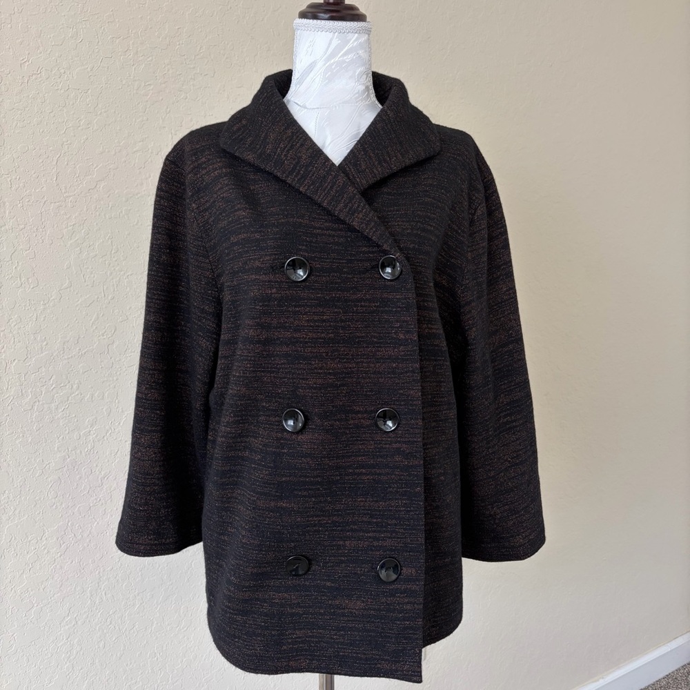 Vintage Anne Klein Metallic Knit Blazer XL Wool Blend‎ Double Breasted